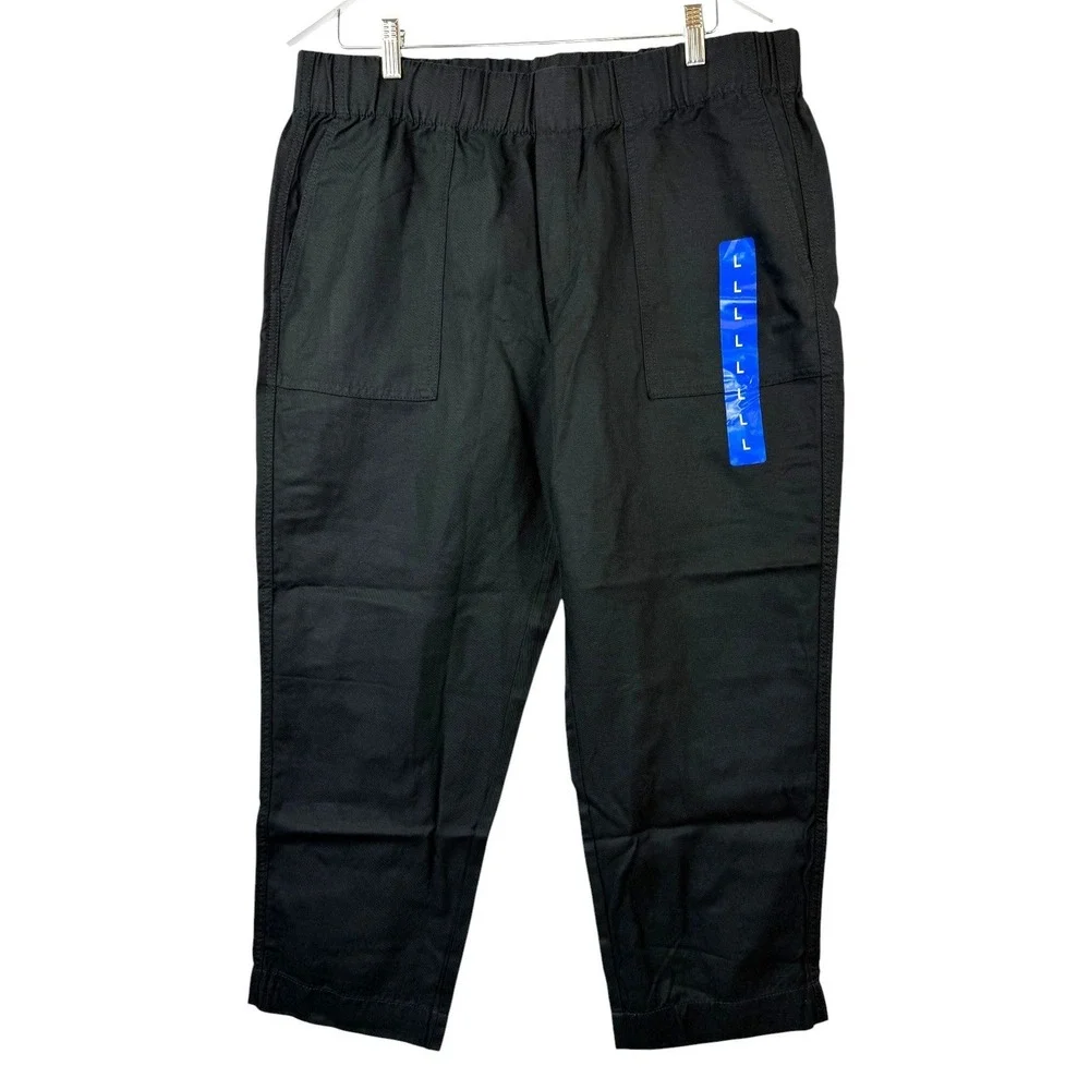 Banana Republic Women's L Black Tapered Crop Pull-On Pants Linen Lyocell NWT